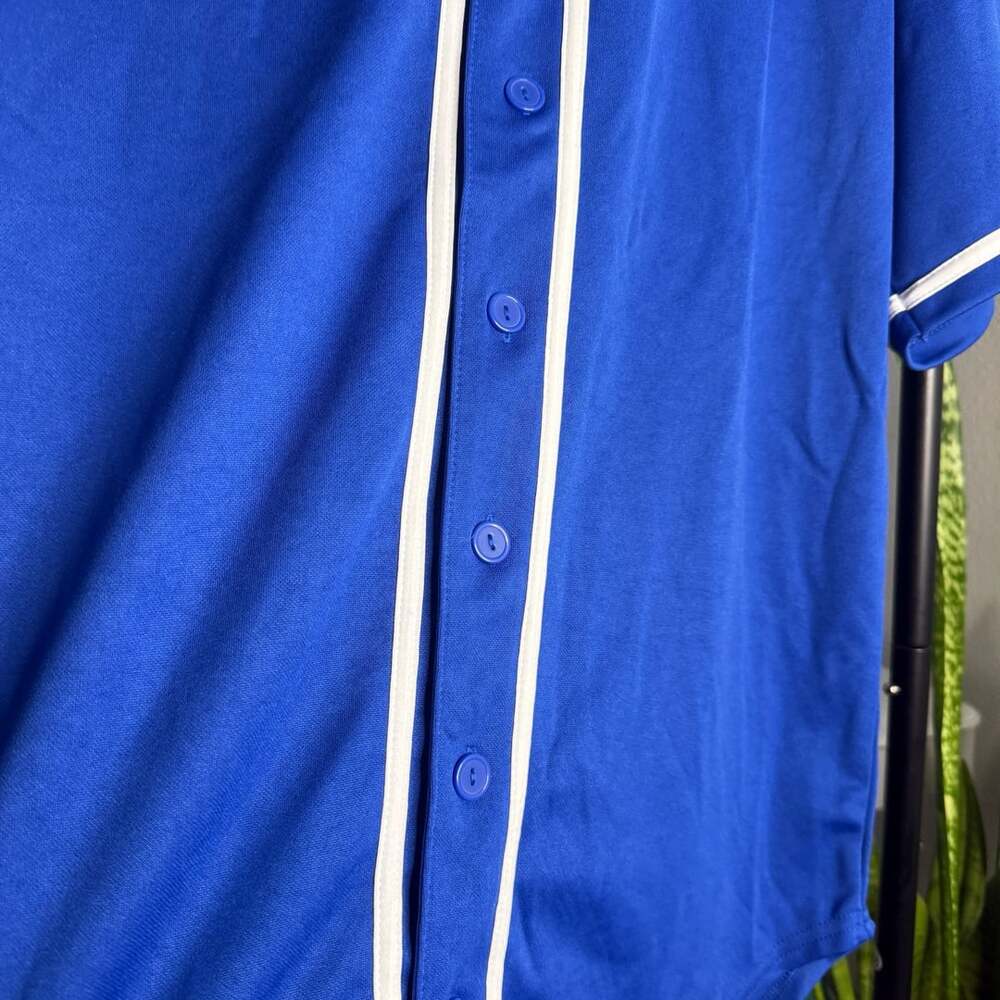 La Dreamz Royal Blue and White Striped Button-Down Baseball Jersey Medium - Picture 3 of 8